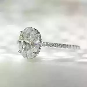 2Ct Oval Cut Moissanite Hidden Halo Women Engagement Ring 14K White Gold Plated - Picture 1 of 5
