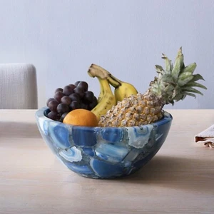 Agate Fruit Bowl Natural Gemstone Decorative Stone Tray Handmade Decor - Picture 1 of 7