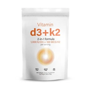 Vitamin D3 + K2 - 300 Soft Gels | Bones, Heart & Immune Health | Plant-Based - Picture 1 of 5