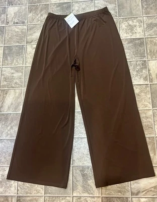 Nuevo con etiquetas Pantalones Bob Mackie Usables Arte Marrón Pierna Ancha Elásticos Elásticos Talla L Grande Foto 1 de 4