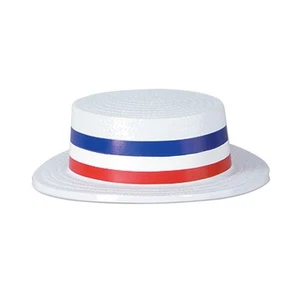 Beistle Skimmer Hat With Red/White/Blue Striped Band One Size White 66781 - Picture 1 of 1