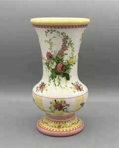 Laura Ashley Home Vase Pink Roses Yellow Cottage Core Vintage 9 in Ceramic - Picture 1 of 7