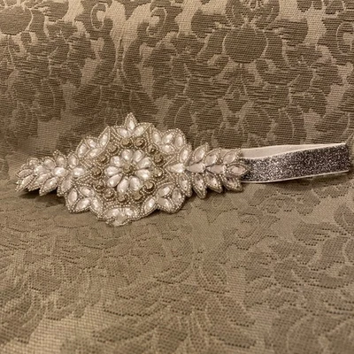 Silver Appliqué Stones Headpiece With Sparkly Silver Elastic Headband - Image 1 of 4