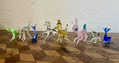 8 Vintage Miniature Lampwork Glass Art Animals Job Lot Murano Elephant Dog Cat - Image 1 of 4