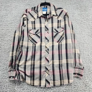 Wrangler Shirt Mens Large Tan Plaid Lightweight Pearl Snap Vintage Western - Picture 1 of 7