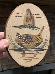 Vintage Navajo Sandkunst Indianer Sandmalerei oval Hochzeit Vase signiert - Bild 1 von 8