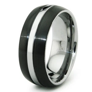 Anillo de diseño de línea de plata de carburo de tungsteno negro 8 mm con grabado GRATIS tamaño 8-13 - Imagen 1 de 9