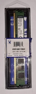 Kingston 4GB GB(1X4GB)  kvr16n11s8/4 ddr3-1600 pc3-12800U testate e funzionanti - Immagine 1 di 2