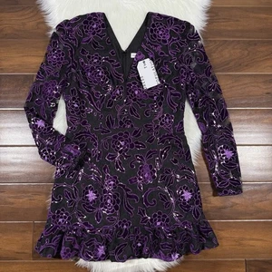 Dress the Population Size Large Purple Black Floral Sequin Kelsey Mini Dress - Picture 1 of 15