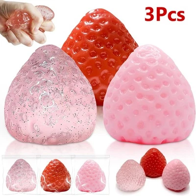 3Pcs Cute Strawberry Squeeze Toy Big Strawberry Squishies Toys for Stress Relief - Image 1 of 4