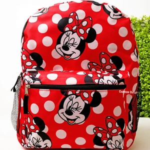 Disney Minnie Mouse Large Backpack 16" Red Travel Book Bag All Print Polka Dots - Picture 1 of 9
