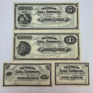 THE CANAAN COAL COMPANY UNVERÖFFENTLICHTES KOHLESCHRIFT $5, $1, 5 CENT & 25 CENT "SCHÖN" - Bild 1 von 9