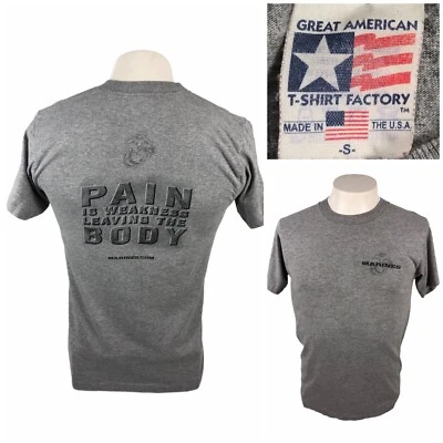 Marines Mens Small Shirt Gray Tee Vintage Single Stitch Made In USA Pain Is Weak - Image 1 of 4