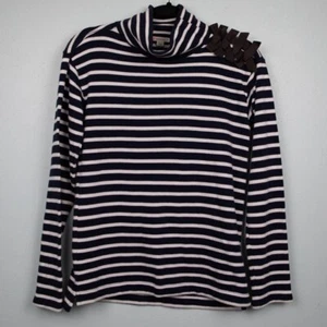 Girls Crewcuts navy and white stripe snap up turtleneck top NWT-14 - Picture 1 of 4