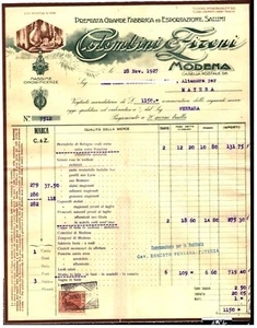GF0197 - Fattura: Colombini e Zironi salumi - Modena 1927 - riparato - Picture 1 of 1