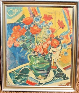 Blumenstrauß von Francois Desnoyer Frankreich 24 x 36" GERAHMT Silber Gold Holzdruck - Bild 1 von 6
