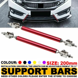 2x Red Adjustable 200mm Front Bumper Lip Splitter Rod Strut Tie Bar Support Kit - Bild 1 von 8