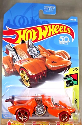 2018 Hot Wheels #180 Dino Riders 2/5 KNIGHT DRAGGIN' Orange w/RedWheelsGoldOH5Sp - Image 1 of 4