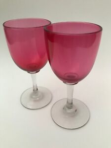 2 Victorian Cranberry Wine/Sherry/Port Glasses