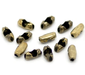 LOT 100 CONNECTEURS FERMOIR BRONZE pour CHAINES BILLES 1 à 1,5mm SANS NICKEL - Foto 1 di 1