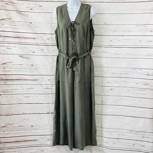 White House Black Market Jumpsuit Women's 14 Green Lace Up Cropped Sleeveless - Picture 1 of 12