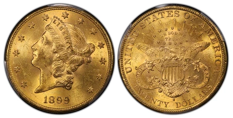 1899-S AV $20, Double Eagle. PCGS MS63 CAC San Francisco Coronet head KM 74.3 Cover