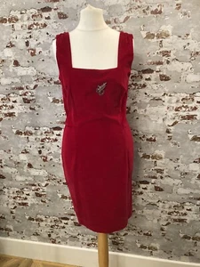 Vintage Etam Red Velour Style Sleeveless Fitted Red Dress Size 10 - Picture 1 of 9
