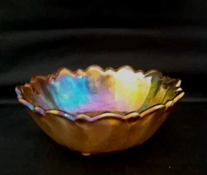 Vintage Indiana Glass 9" Wild Rose Marigold Amberina Carnival Footed Bowl - Picture 1 of 11