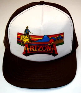 Vintage Snapback Hat 80s 90s Arizona Cowboy Sunset Trucker Hat Mesh Foam - Picture 1 of 8
