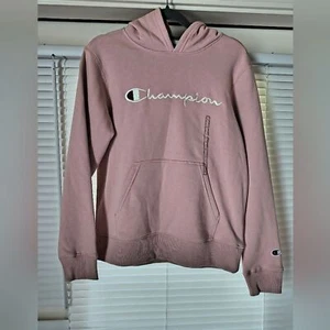 New Champion Girls Rose Pink Long Sleeve Graphic Logo Hoodie Size Large - Picture 1 of 12