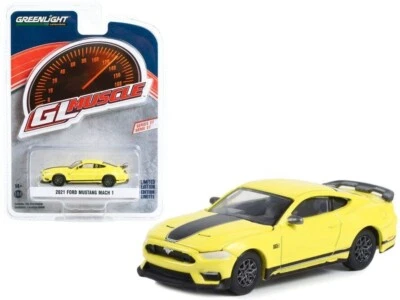 Ford Mustang Mach 1 2021 amarillo - 1/64 luz verde Foto 1 de 3