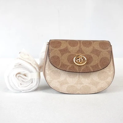 Coach Turnlock Card Case In Blocked Signature Canvas w/ Crossbody Chain (CZ474) - Image 1 of 4