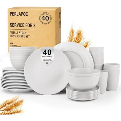 小麦草餐具套装40件环保轻便洗碗机安全美国 — 第 1/4 张图片