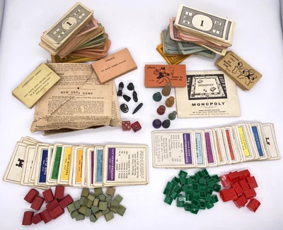 Monopoly 1935 1954 PIEZAS Reglas Madera Hoteles Casas Fichas Dinero Propiedad Tarjetas Foto 1 de 4