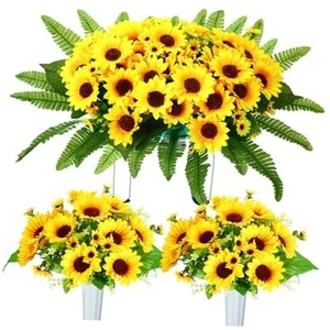 3 Pieces Artificial Cemetery Flowers for Grave Funeral Headstone Saddle - Picture 1 of 7