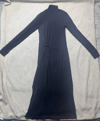 Vestido Rag & Bone para mujer extra pequeño negro jersey drapeado Shaw midi cuello alto Foto 1 de 4