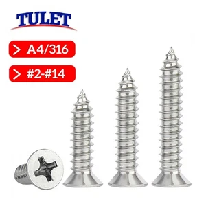 PHILLIPS COUNTERSUNK SELF TAPPING SCREWS A4 STAINLESS STEEL TAPPERS No.2-No.14 - Picture 1 of 4