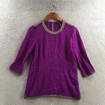 Isabel Marant Blouse Top Womens 36 Purple 3/4 Sleeve Crew Neck Pullover Casual - Image 1 of 4