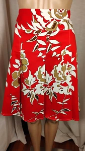 Gonna donna Judy Lee Cole taglia 8 rosso brillante sartoriale cotone croccante floreale preppy - Foto 1 di 13