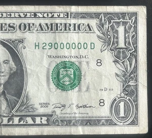 (MILLIONS NOTE!) $1 29 Million 6 In A Row 0s Fancy Serial Number H29000000D - Picture 1 of 3