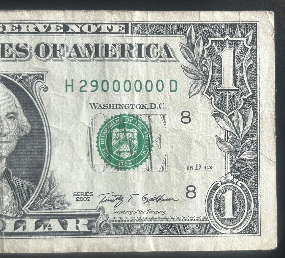 (MILLIONS NOTE!) $1 29 Million 6 In A Row 0s Fancy Serial Number H29000000D - Image 1 of 3