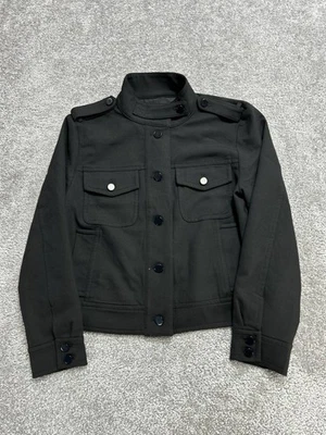 Jaqueta Bomber Ann Taylor Feminina Grande Preta Elástica Bolsos Duplos Botão Frontal - Imagem 1 de 4