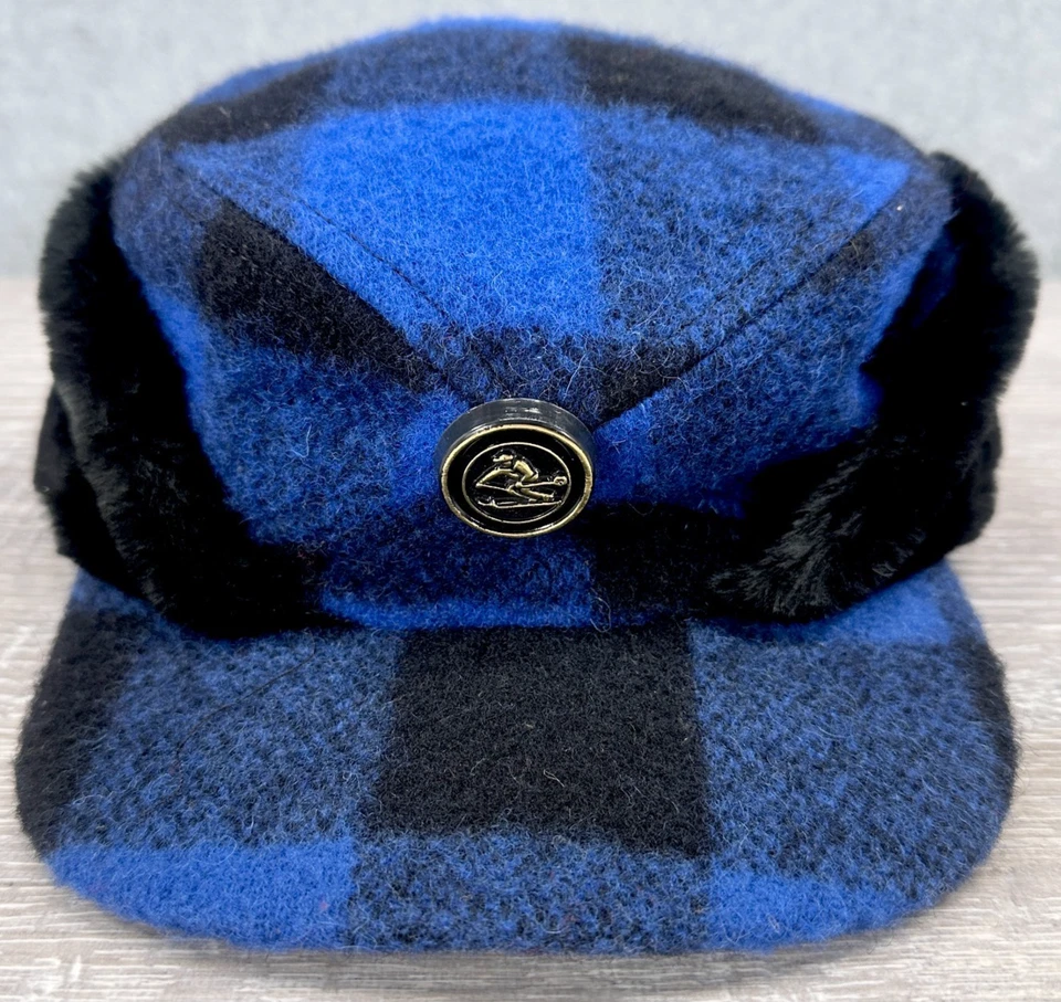 Винтажный 70-х шерсти изолированная шерсть фланель синий черный буйвол клетку шляпа новый без ярлыка - Изображение 1 из 4