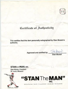 STAN MUSIAL Signed Stan The Man Certificate HOF Cards Guaranteed Authentic KOA - Picture 1 of 1