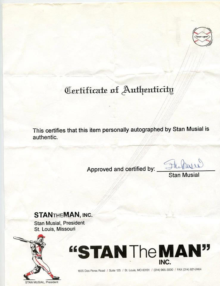 STAN MUSIAL Signed Stan The Man Certificate HOF Cards  Guaranteed Authentic KOA - Image 1 of 1