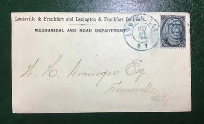 Scott 72 2c Black Jack w Blue Louisville CDS Railroad Postal History (1866) WOW! - Image 1 of 4