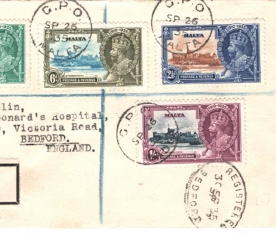 MALTA KGV Cover 1935 *SILVER JUBILEE* Set{4} Valletta Registered ROYALTY KA898 - Image 1 of 4