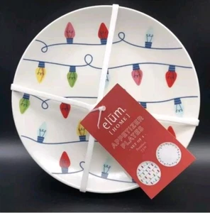Elum Home CHRISTMAS LIGHTS 7.5 inch Appetizer, Dessert Plates (Set of 4) NEW - Picture 1 of 6