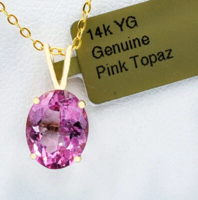 COLGANTE TOPACIO ROSA GENUINO 3,84 quilates ORO 14k - Servicio de tasación gratuito - Nuevo con etiquetas Foto 1 de 3