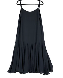 1930's 1920's Flapper Handmade Drop Waist Navy Blue Chiffon Dress Large M L - Picture 1 of 10